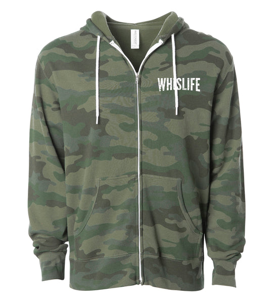 Unisex Lightweight Fitted Zip Hoodie - 4" Distressed Logo