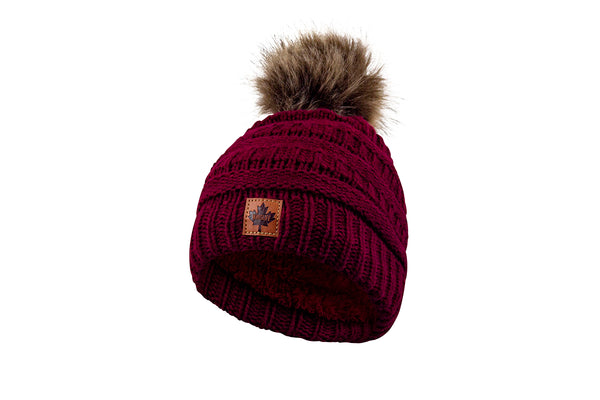 Youth Faux Fur Pom Toque - Maple