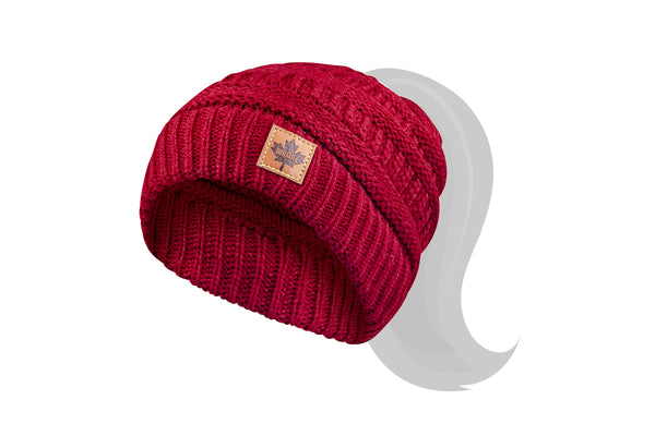 Youth Knitted Ponytail Toque - Maple
