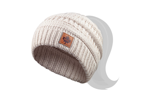 Youth Knitted Ponytail Toque - Maple